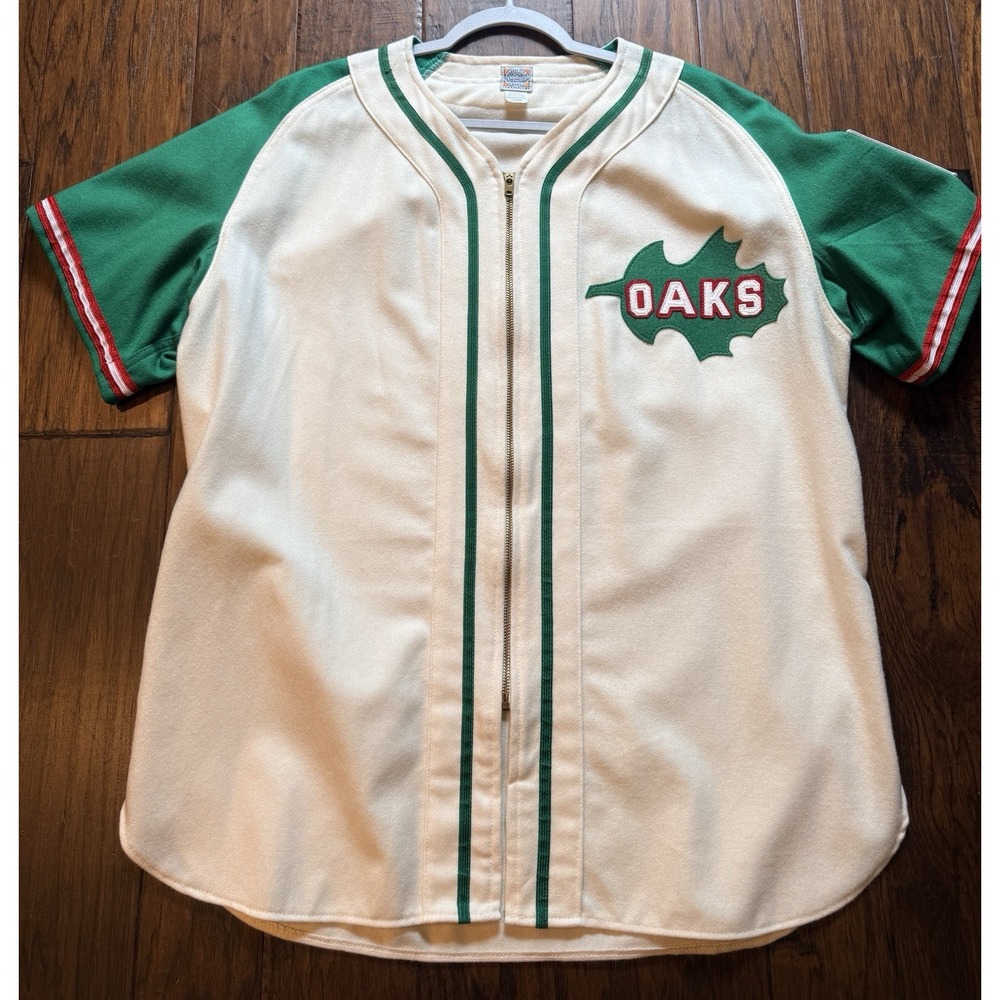 Ebbets Field Flannels Oakland Oaks 100% Wool USA Baseball Jersey L Centennial #6